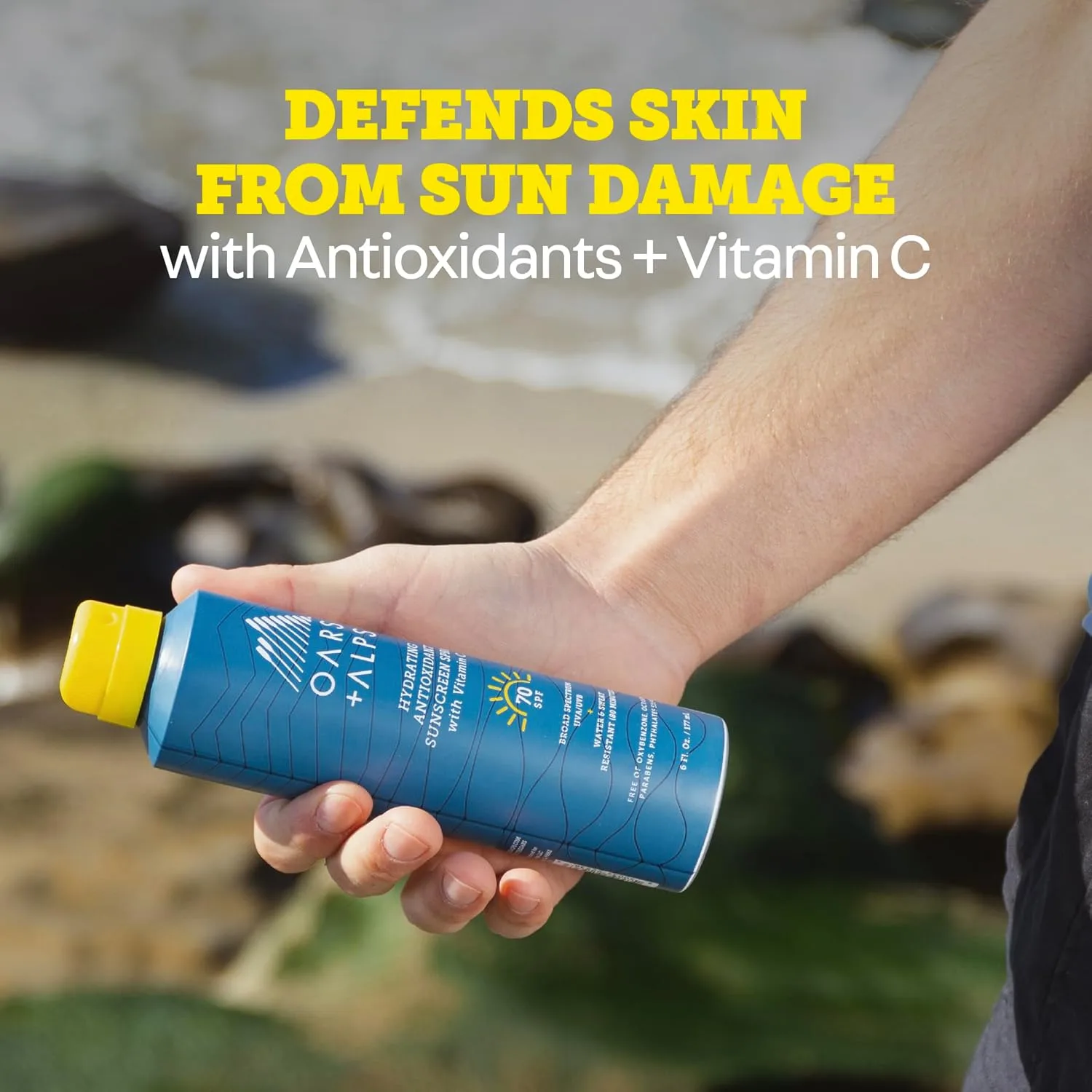 Oars + Alps SPF 70 солнцезащитный спрей для лица и тела, быстровпитывающийся, легкий, нежирный, водостойкий, 170 г 177 мл (1 шт.), SPF 70 — фото 4