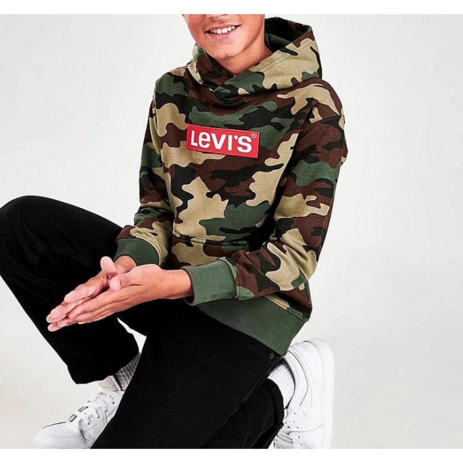 Детская толстовка Levi's с длинными рукавами, камуфляжным принтом, зеленого цвета, спортивная одежда RED579 — фото 3