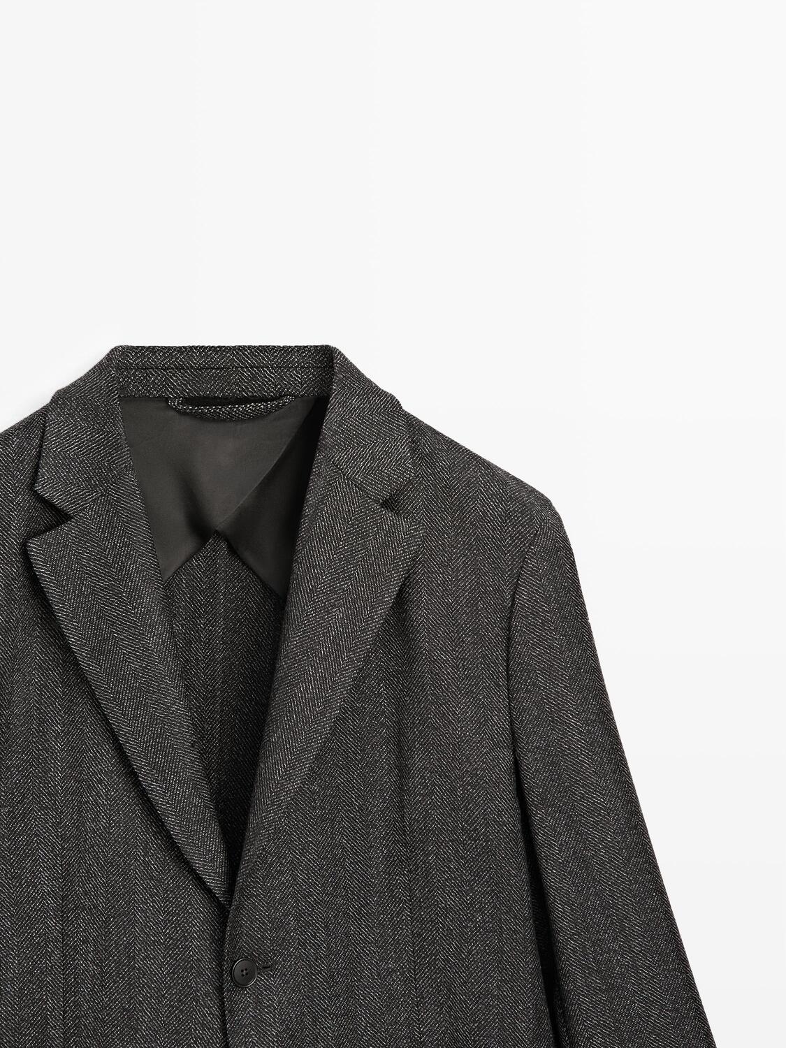 Блейзер из смесовой шерсти с узором «елочка» Massimo Dutti, charcoal — фото 4