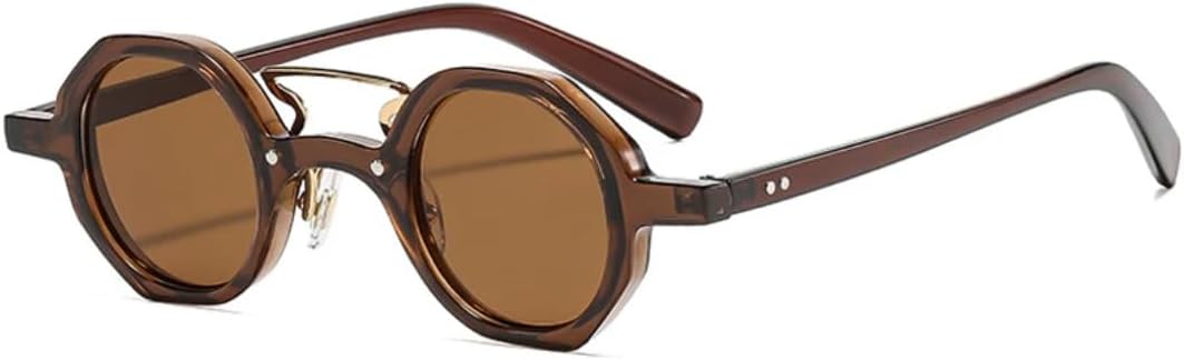 

Винтажные женские солнцезащитные очки с двойной перемычкой, роскошная маленькая оправа с заклепками, мужские очки для активного отдыха, защита от УФ-излучения UV400 TVTBBVV, Brown Brown