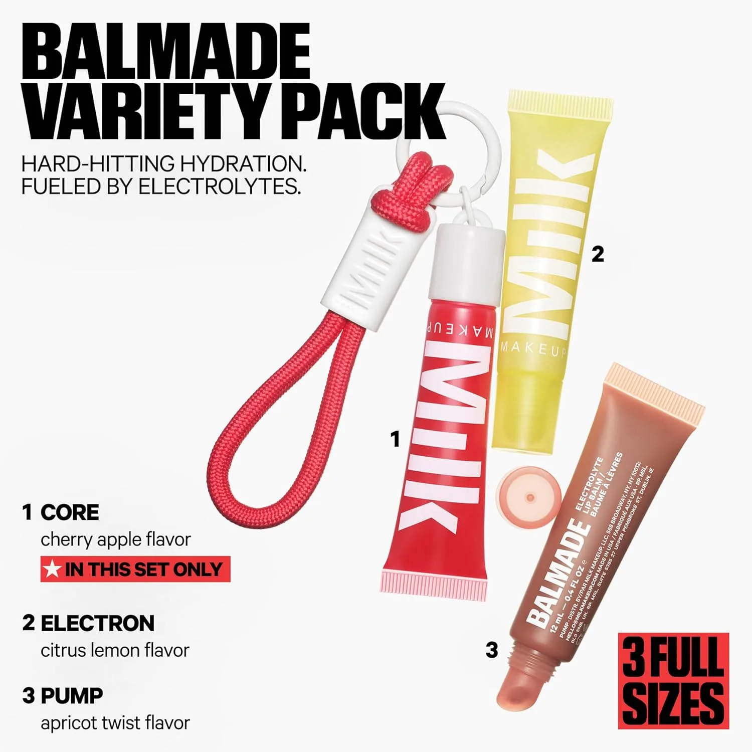 Milk Makeup 3-Pack Balmade Hydrating Lip Balm Gift Set - увлажняющий бальзам для губ с полупрозрачным оттенком и глянцевым блеском для визуально более пухлых губ + эксклюзивный брелок, 3pk Gift Set — фото 2