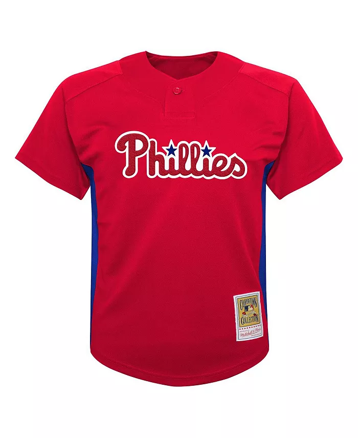Детская бейсбольная майка для тренировок Philadelphia Phillies из коллекции Cooperstown, сетчатая, красная, модель Roy Halladay Mitchell & Ness — фото 3