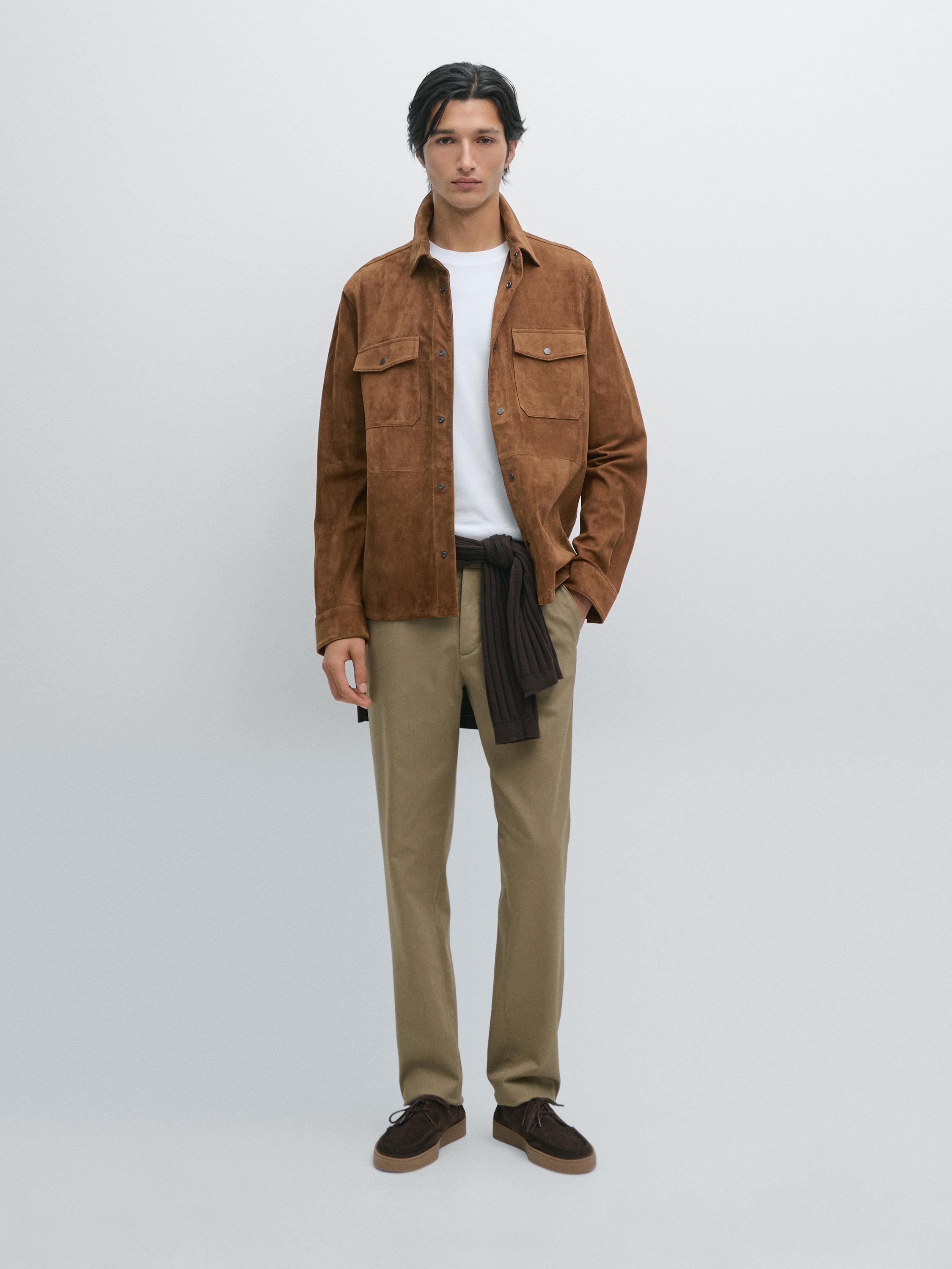 

Облегающие текстурированные брюки Massimo Dutti, охра