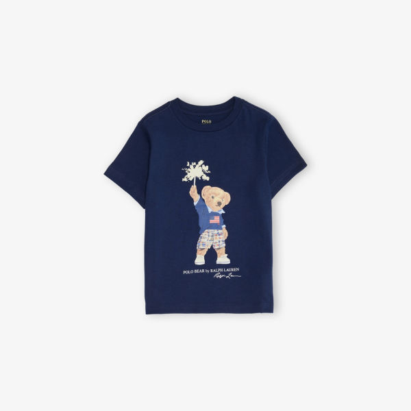 

Детская хлопковая футболка-поло с принтом медведя Boys' polo bear graphic-print cotton-jersey t-shirt Polo Ralph Lauren, синий