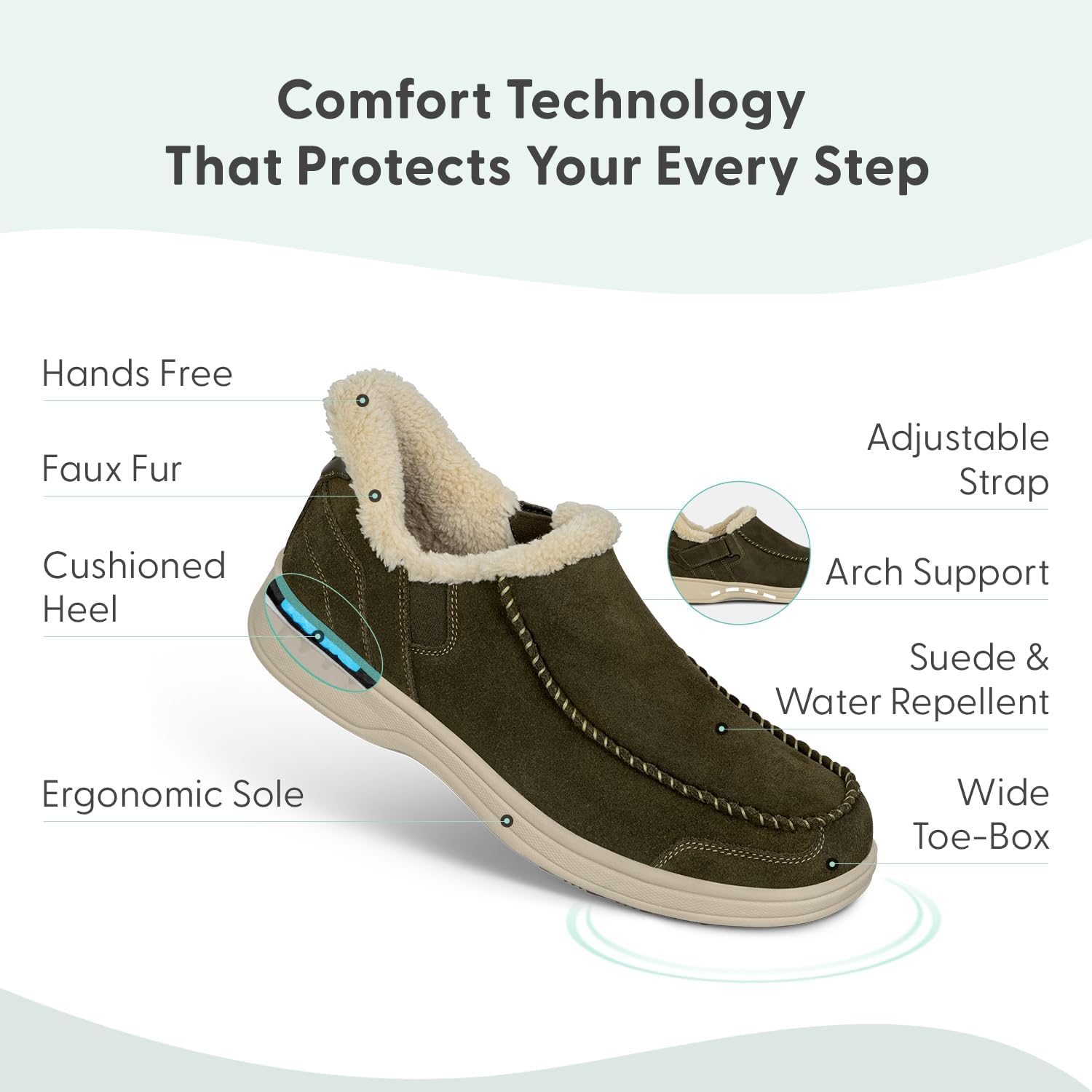 Мужские ортопедические кожаные тапочки Orthofeet Vito без использования рук, оливковый — фото 3