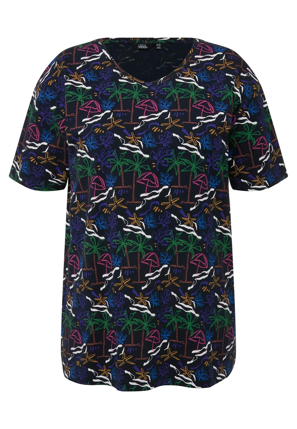 

Футболка с принтом CORAL REEF SHORT SLEEVE V-NECK Ulla Popken, темно-синий