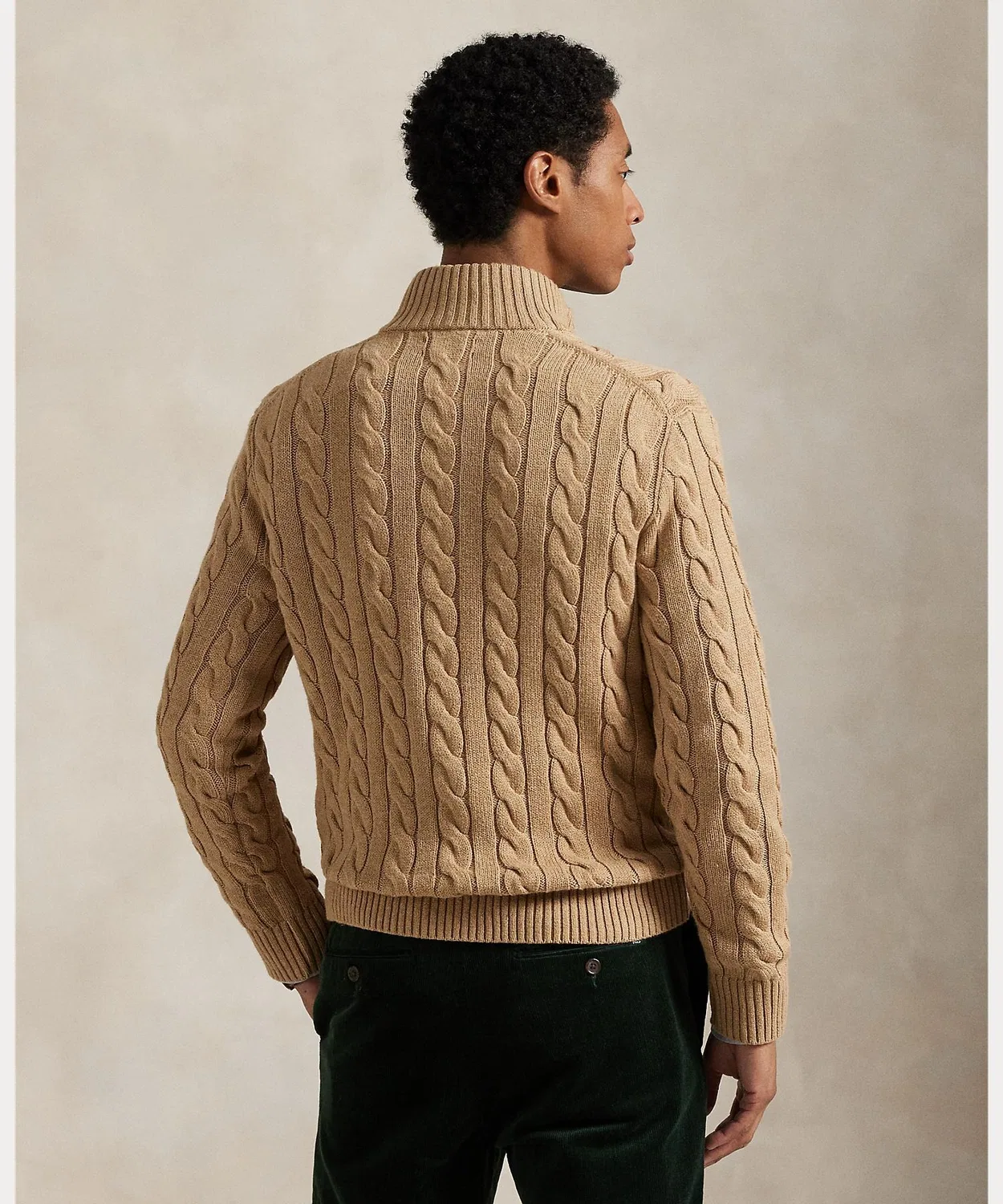 Свитер с косами и четвертной молнией Polo Ralph Lauren, хлопок, коричневый — фото 4