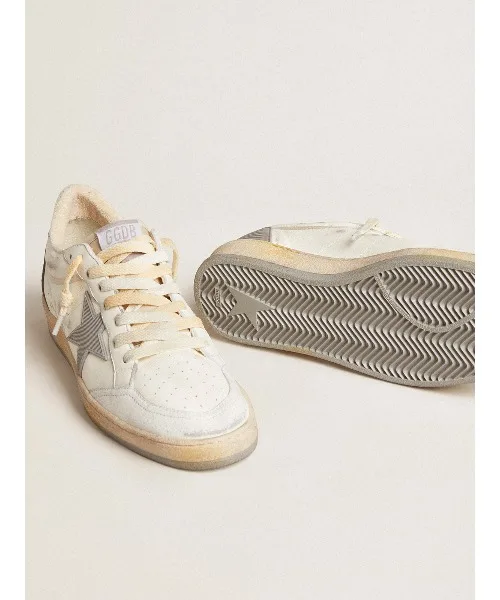 Мужские кроссовки из белой напа-кожи Ball Star GOLDEN GOOSE бело-светло-серые — фото 2