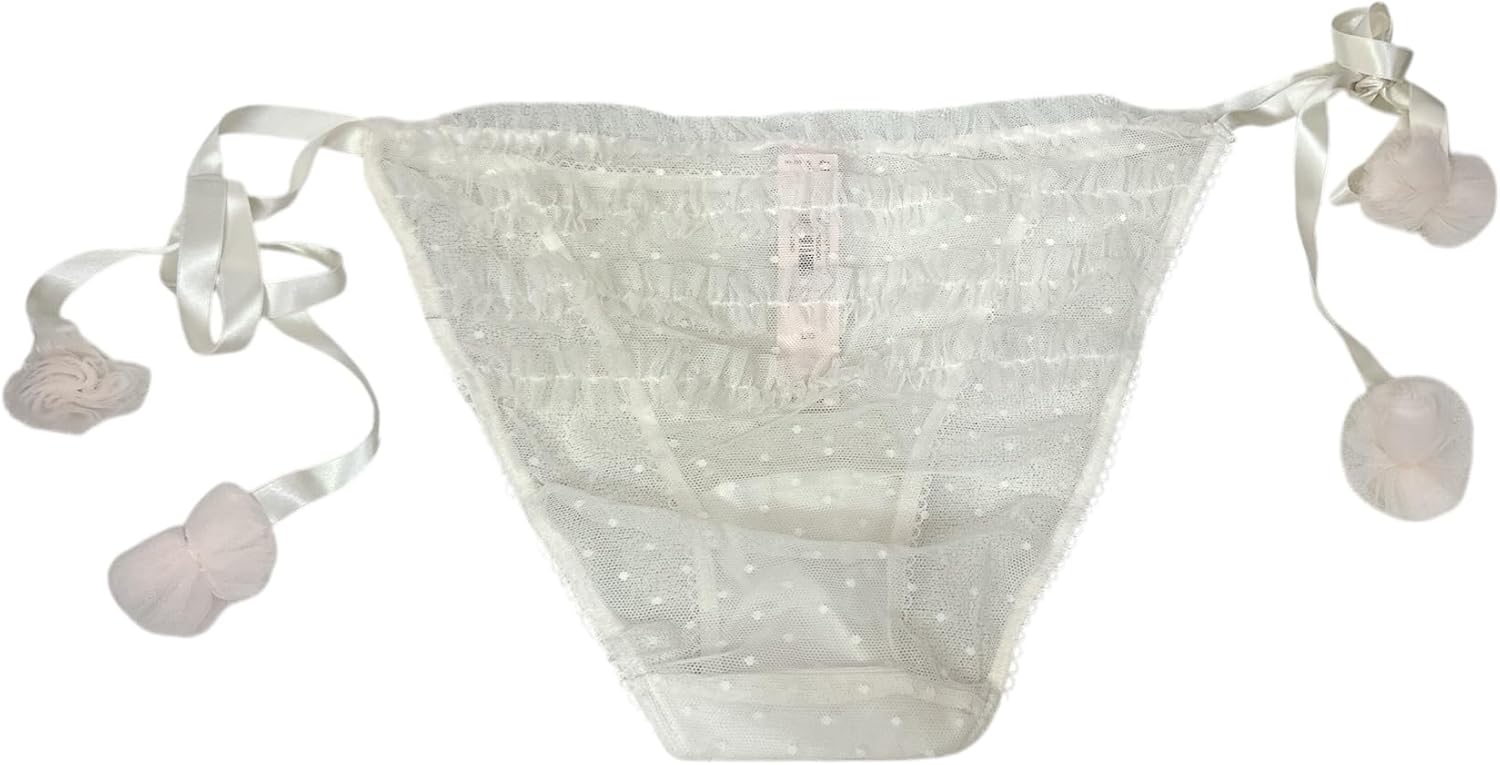Трусики-бикини Victoria's Secret Bridal с рюшами из тюля и помпонами, цвет белый, новые, White — фото 2
