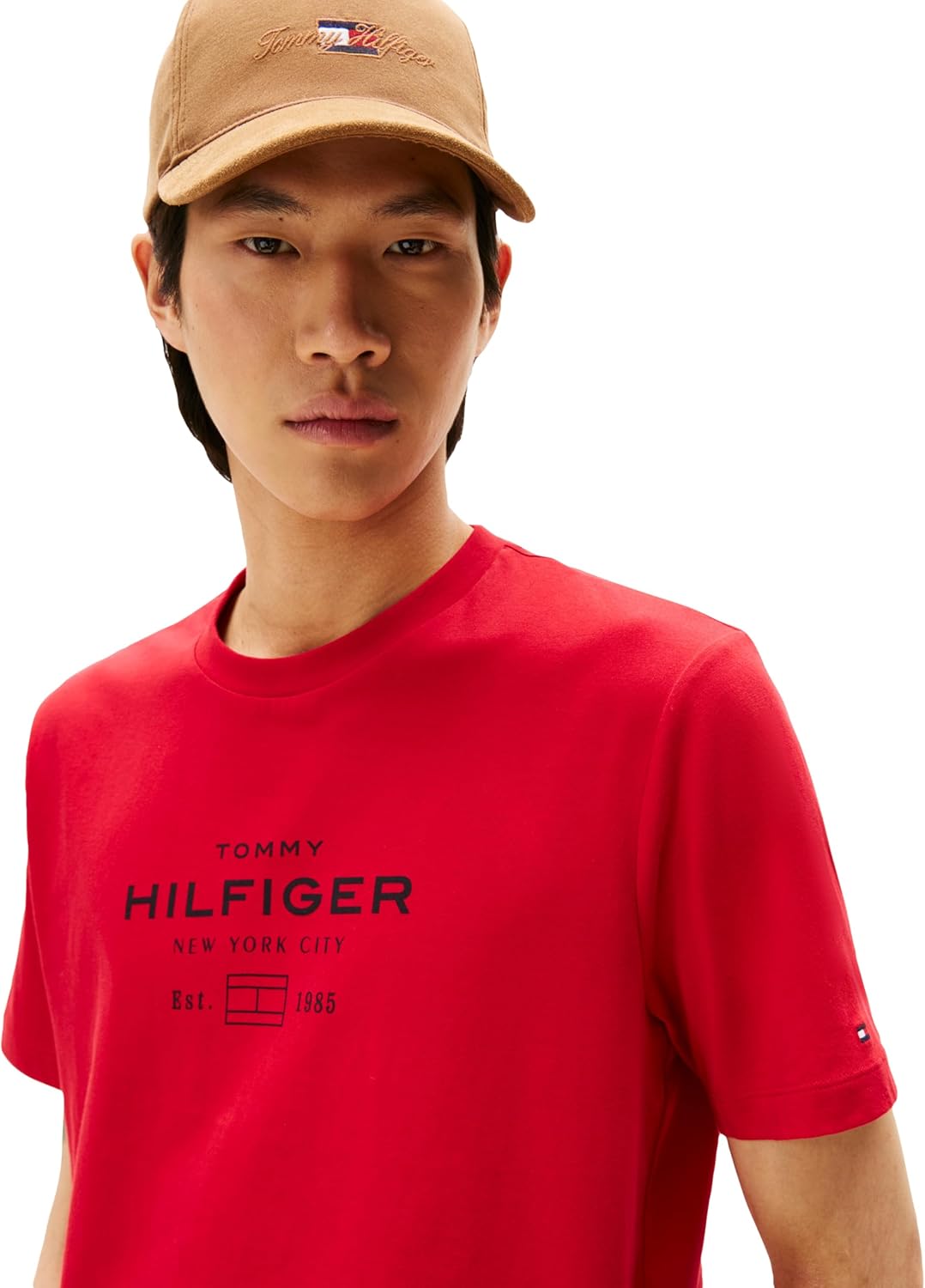 Мужские хлопковые футболки Tommy Hilfiger с короткими рукавами и графическим рисунком в виде логотипа, Medium Red — фото 2