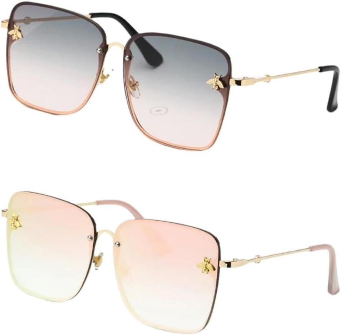 

Большие квадратные солнцезащитные очки без оправы с рисунком пчел, стильный узор в виде пчел, большие квадратные солнцезащитные очки, дизайн без оправы UQKY, Cranber 4