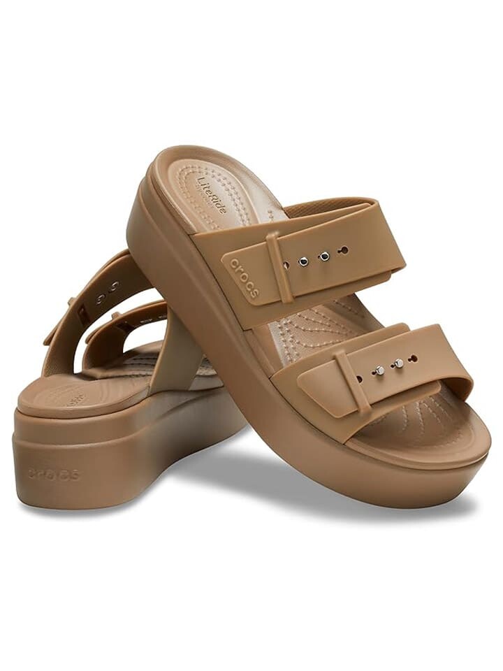 Мюли Crocs Brooklyn Buckle Low Wedge, хаки — фото 3