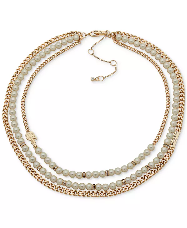 

Многослойное ожерелье-воротник с паве из золотистого жемчуга и искусственным жемчугом, 16 дюймов + удлинитель 3 дюйма Karl Lagerfeld Paris, peal