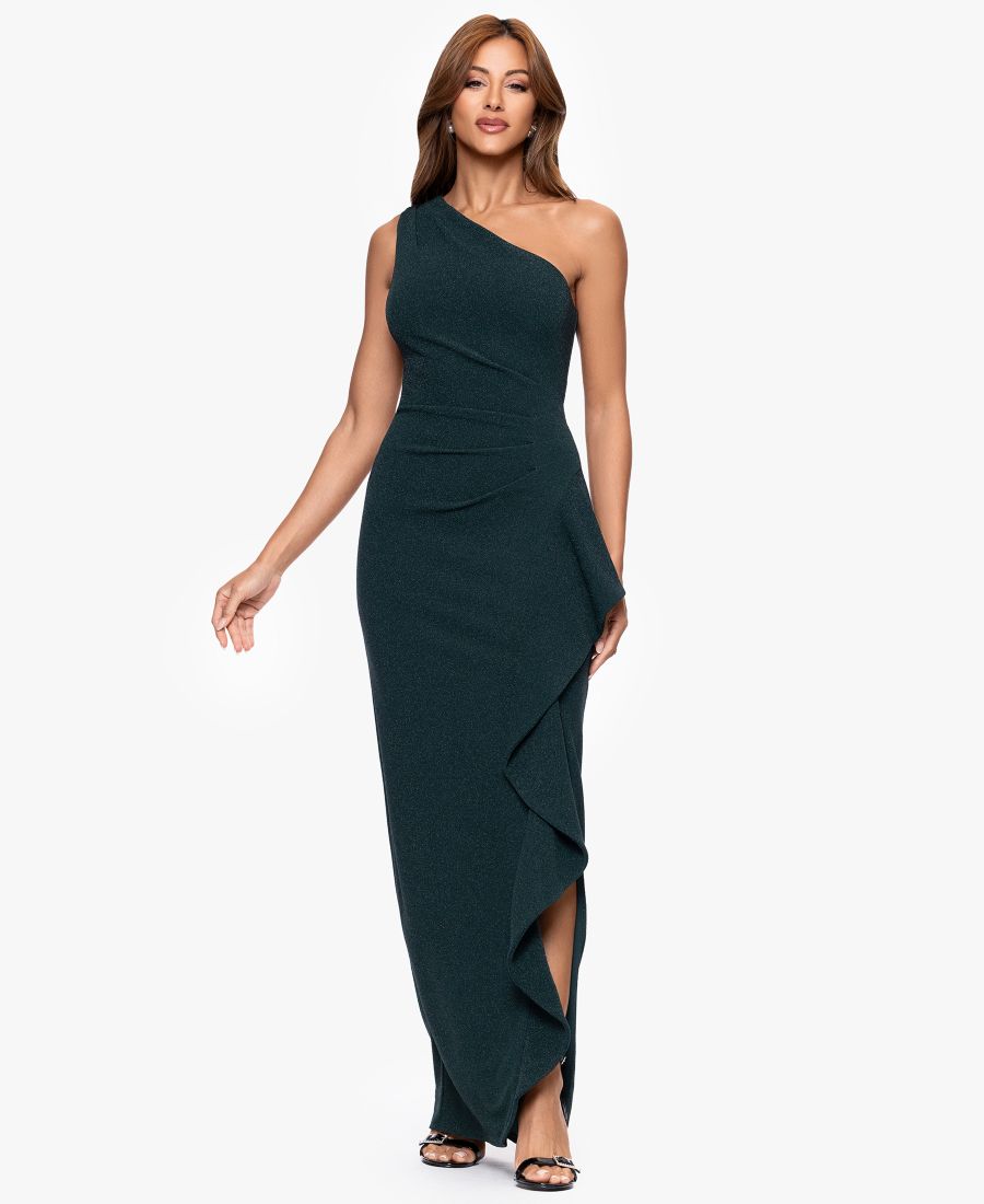 

Женское длинное платье на одно плечо с оборками XSCAPE, Pine green