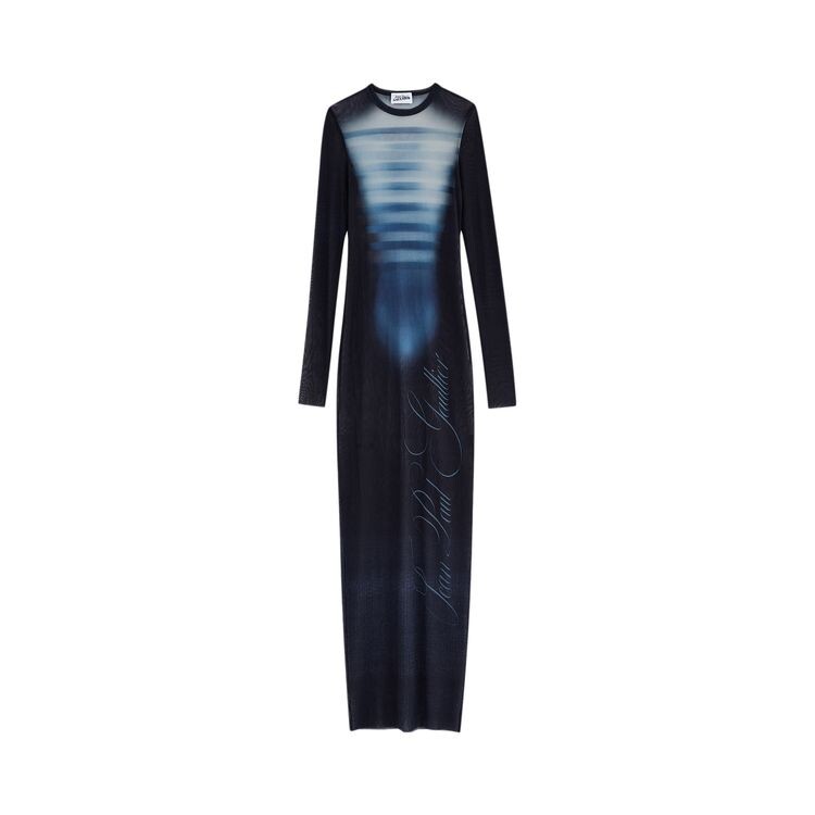 

Платье Jean Paul Gaultier Printed Le Mâle Mesh Long Dress Navy/Light Blue/White, синий