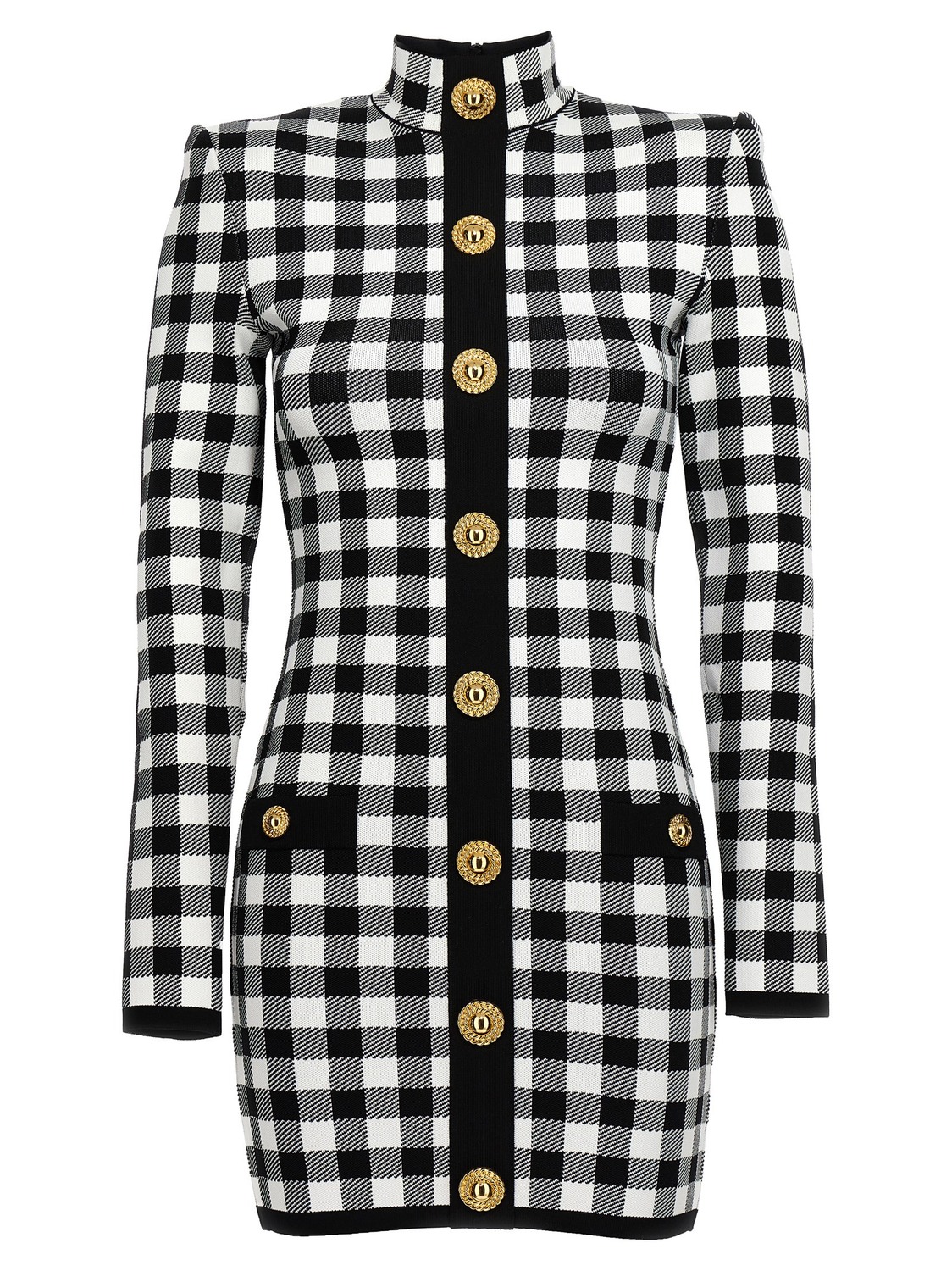 

Трикотажное платье в клетку Виши BALMAIN, черный