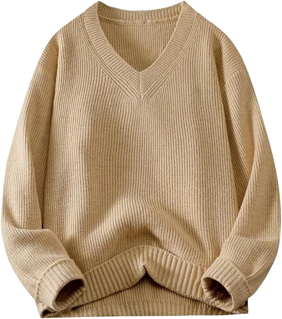 

Мужской вязаный свитер с V-образным вырезом и ребристой горловиной