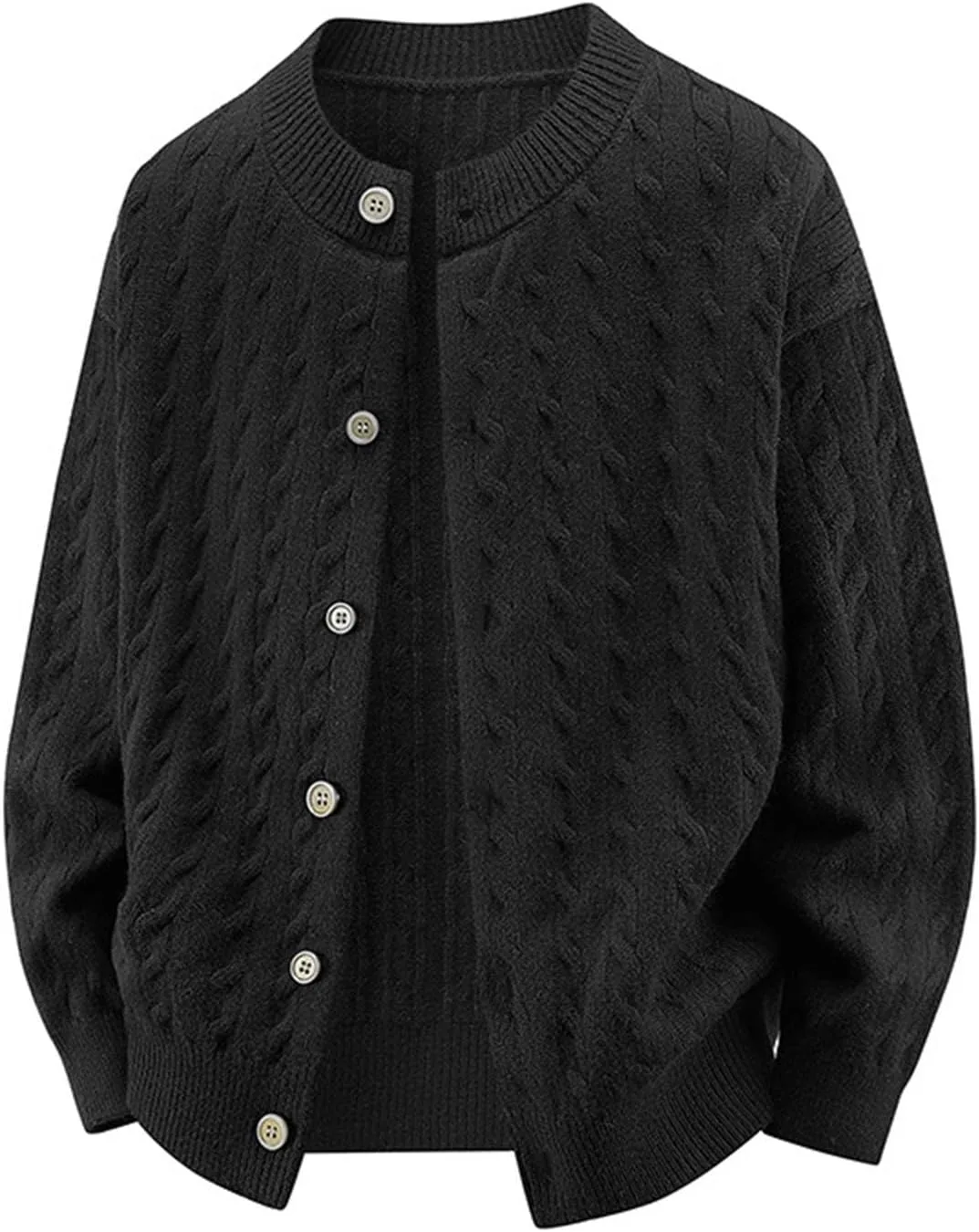 Мужской кардиган с воротником-стойкой и застежкой на пуговицы, slim fit, кабельная вязка — фото 4
