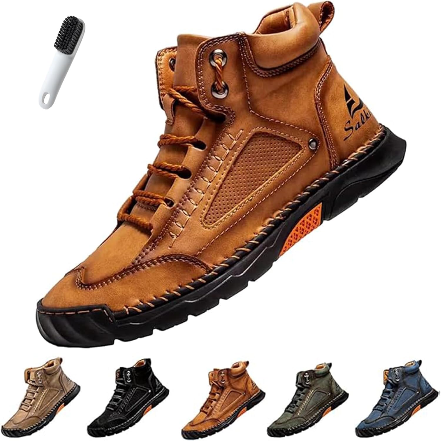 

Мужские ботинки, ручной работы из кожи, удобные водонепроницаемые ботинки с поддержкой свода для походов и трекинга на открытом воздухе Biliker, коричневый