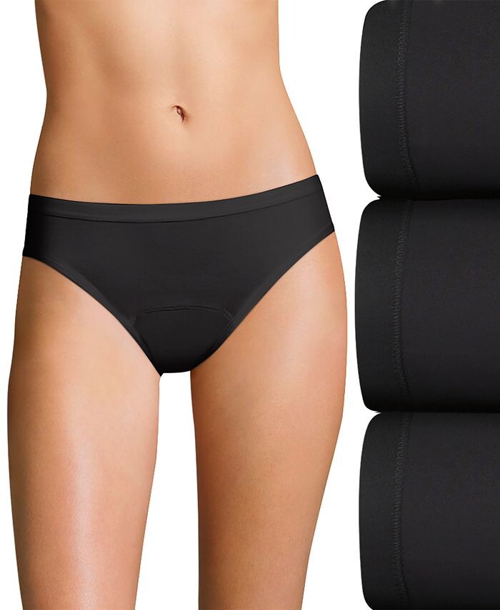 

Женские 3 шт. Нижнее белье бикини для умеренного периода 42FDM3 Hanes, черный