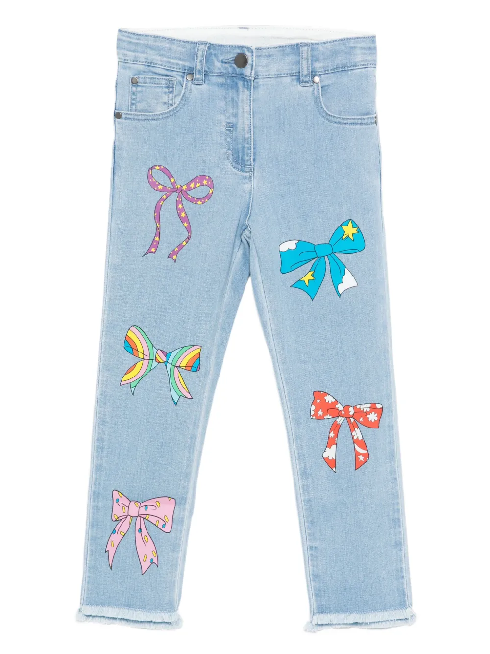 

Джинсы с потертостями и бантовым принтом Stella McCartney Kids, синий