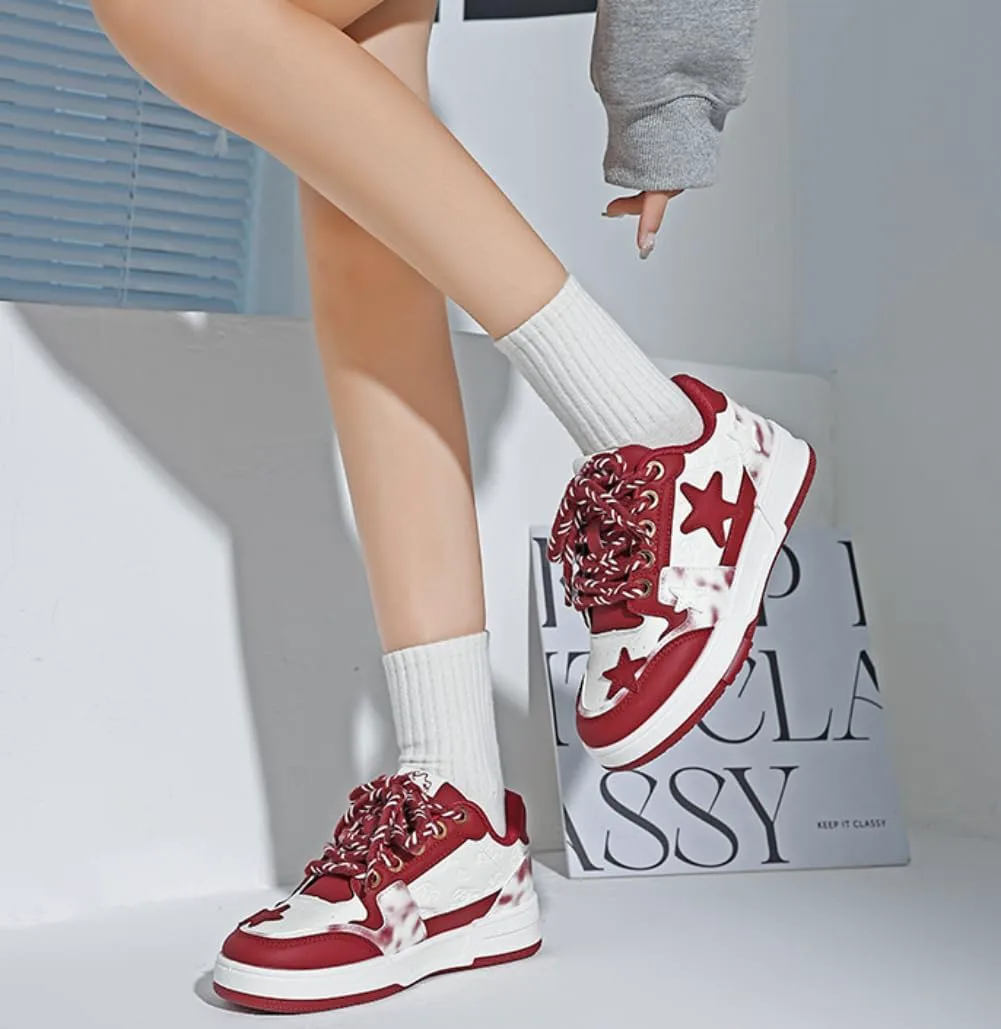 Star Shoes Милые кроссовки Y2k Толстые повседневные кроссовки для прогулок Унисекс Для пар Девочек Противоскользящие Удобные Для путешествий На открытом воздухе Для спорта Для школы Размер 5.5-9.5 Generic, красный — фото 2