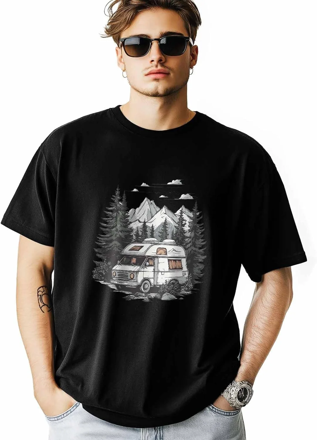 

Футболка Camper Van RV с круглым вырезом, короткий рукав NITBANLA