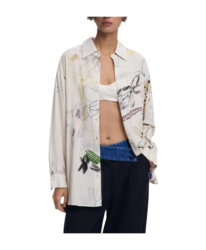 

Бежевая рубашка с длинными рукавами и застежкой на пуговицы. Desigual, бежевый