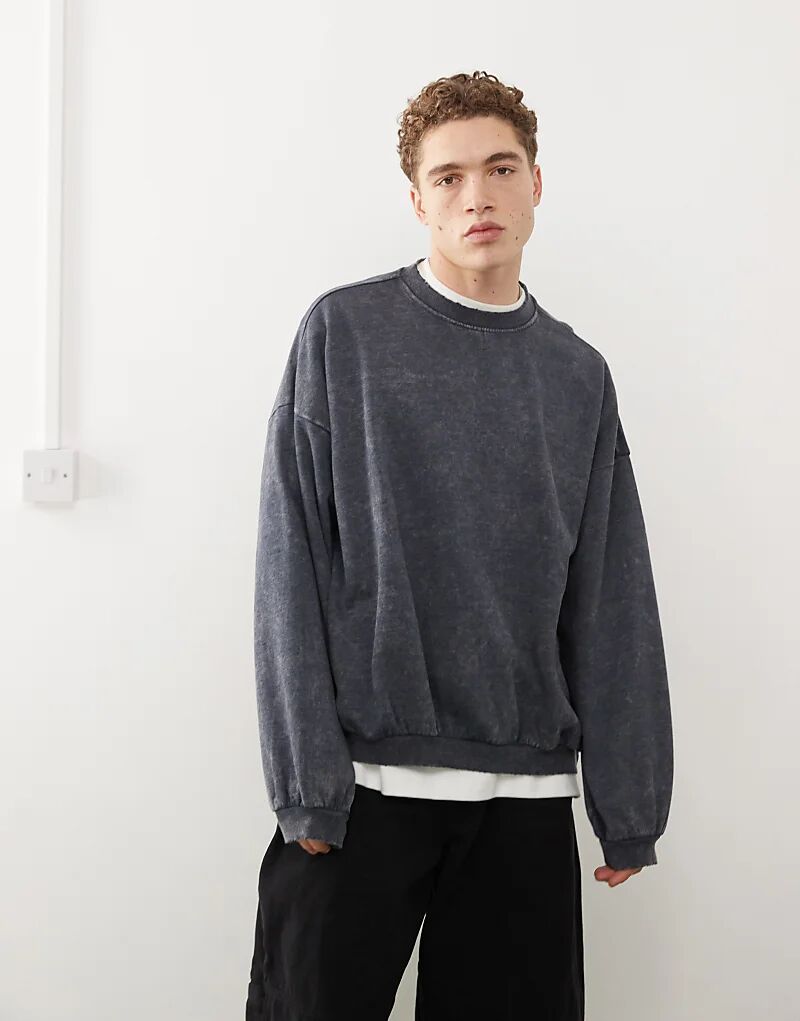 

Толстовка Leon oversize черного цвета с эффектом кислотной стирки Weekday