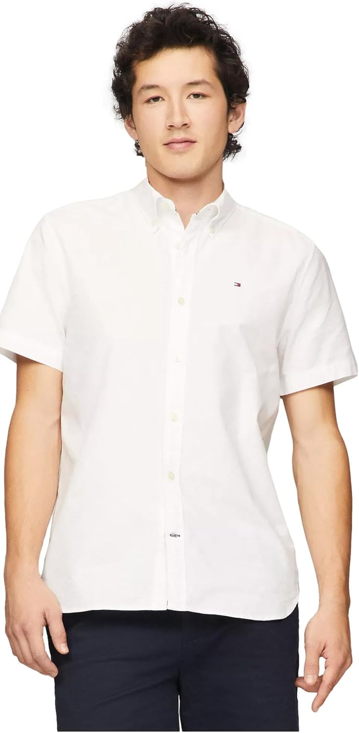 

Мужская рубашка-оксфорд с коротким рукавом, классического кроя, Tommy Hilfiger, коллекция 2024, размер S, белый, Optic White