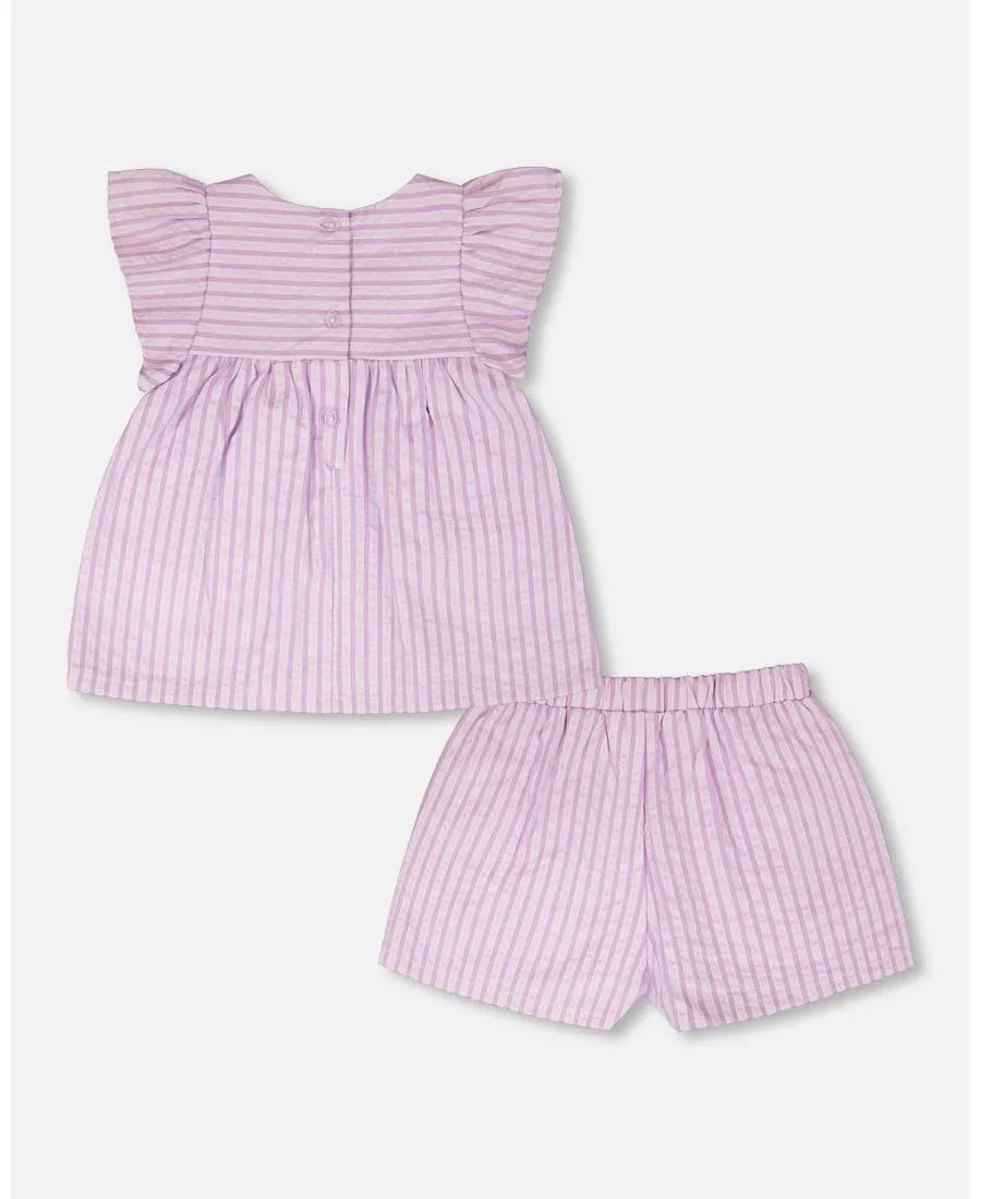 Комплект для девочек: топ и шорты в полоску Deux par Deux, Lavender Stripes — фото 2