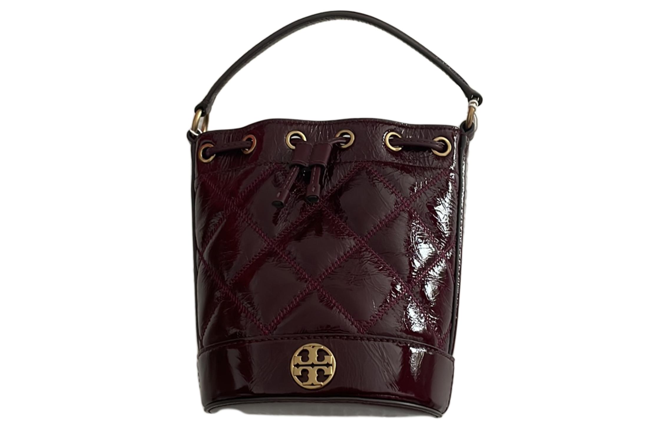 

Кожаная сумка-ведро через плечо кроссбоди женская бордовая TORY BURCH