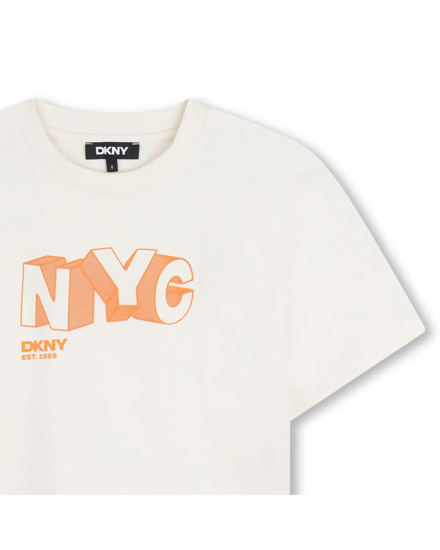 Детская хлопковая футболка с большим принтом DKNY, Natural — фото 3