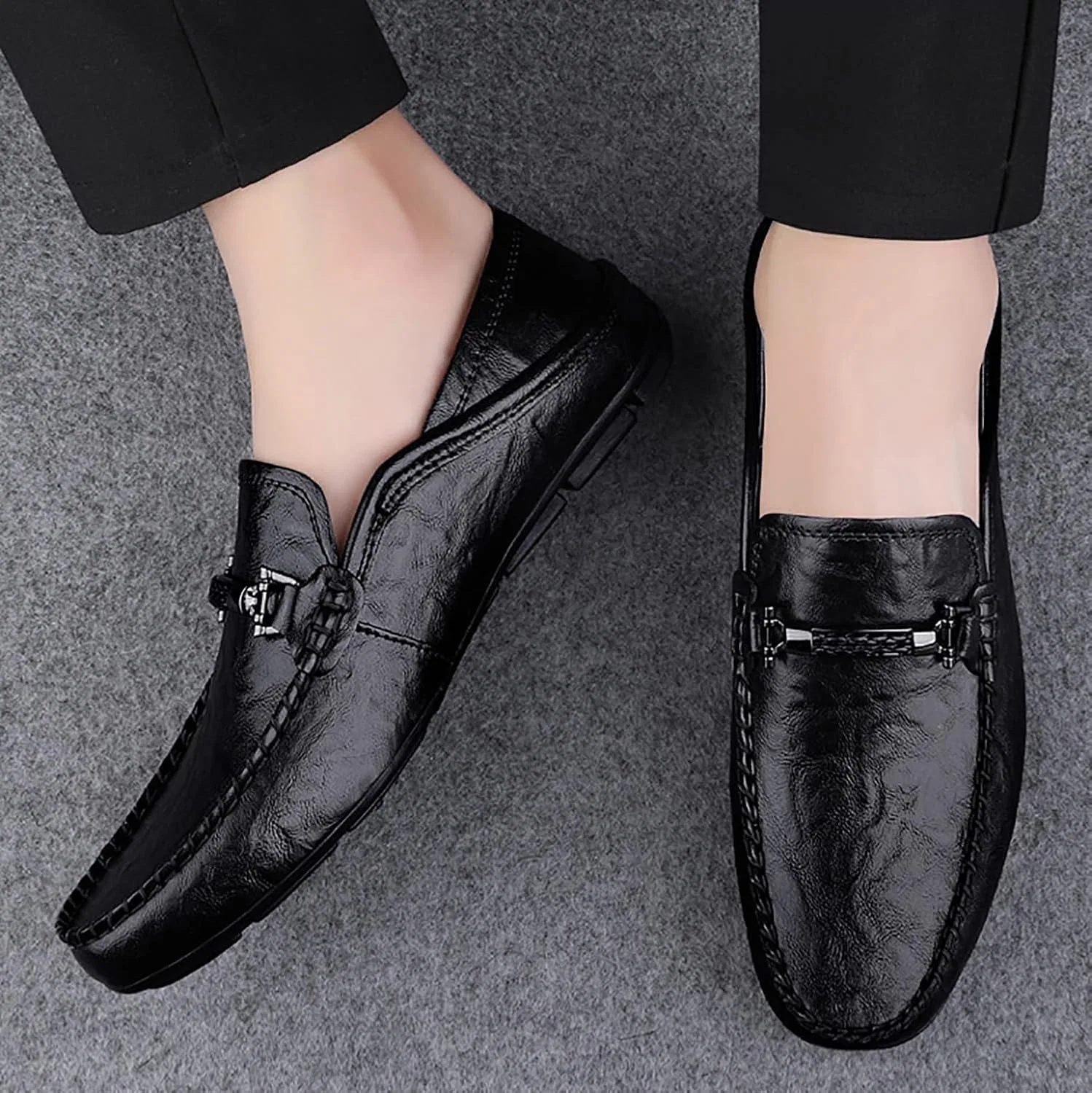 Лоферы мужские из экокожи на плоской подошве, Black DAO-UPPSE — фото 4