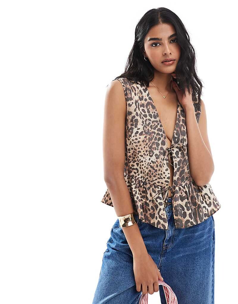 

ASOS DESIGN – Топ-тройка без манжет, с завязкой спереди и животным принтом