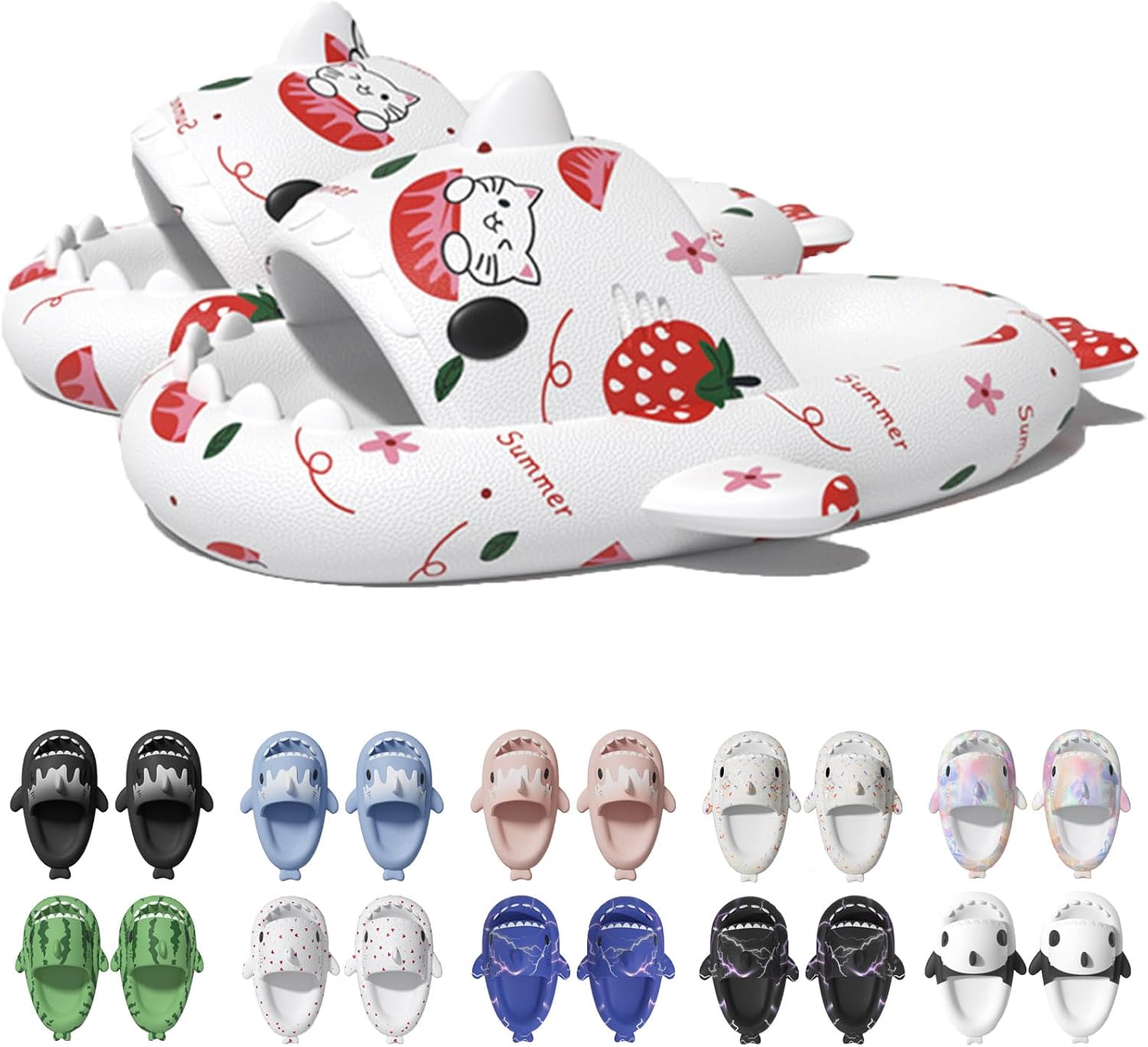 

Сланцы Jfxgjuv Ice Cream с акулой, сланцы с 3D забавными плавниками, унисекс сланцы с облаками и акулой, ЭВА сланцы с открытым носком для душа, бассейна, пляжа, белый