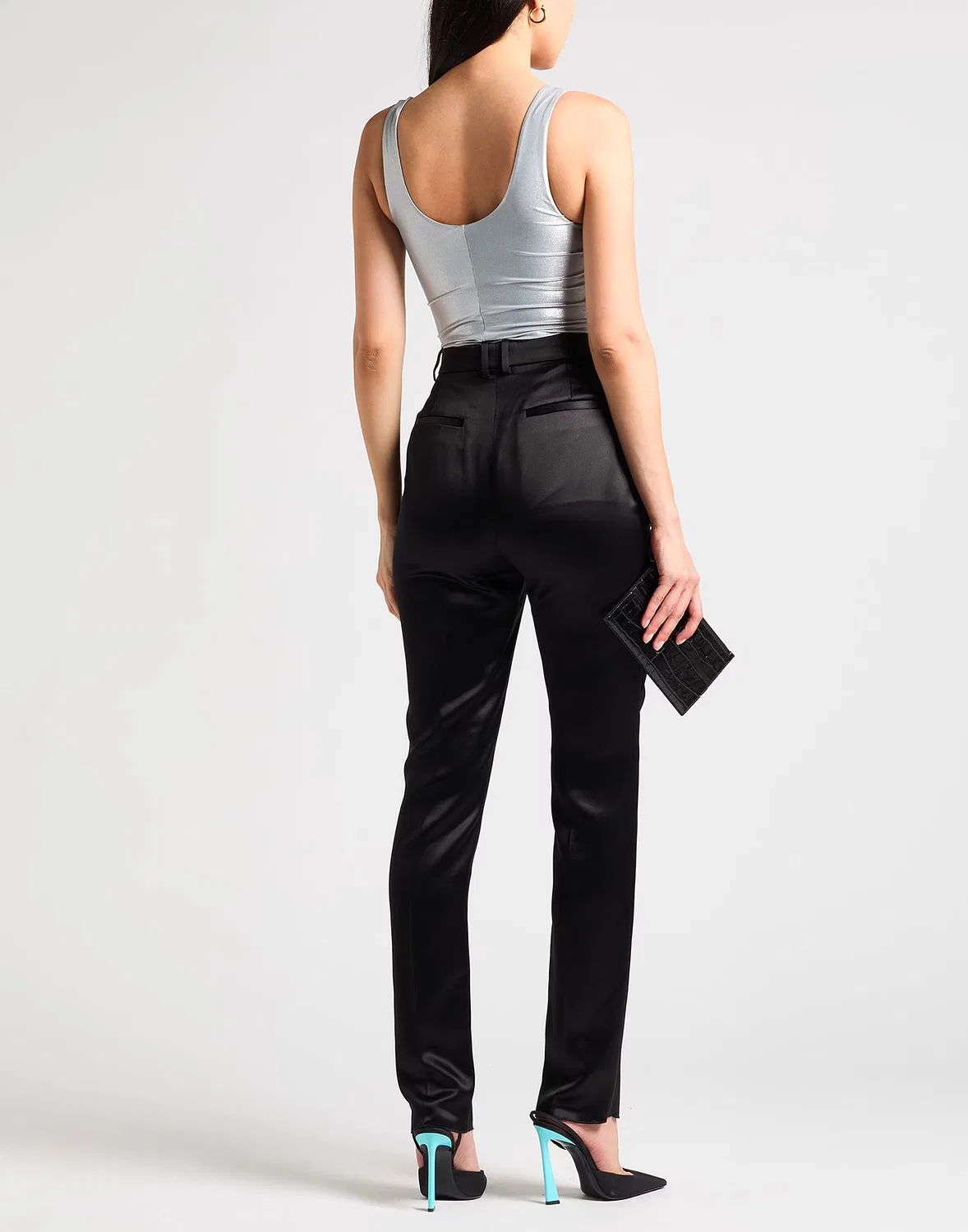 Брюки зауженные из сатина SAINT LAURENT черные — фото 3