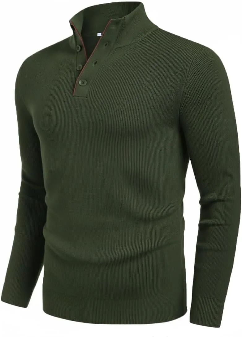 

Кофандy мужской вязаный пуловер с четвертью пуговиц и воротником-стойкой COOFANDY