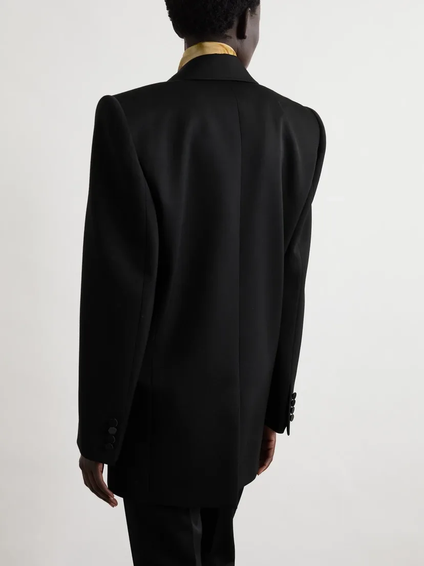 Блейзер из шерсти Grain de poudre и шелкового атласа SAINT LAURENT, черный — фото 4