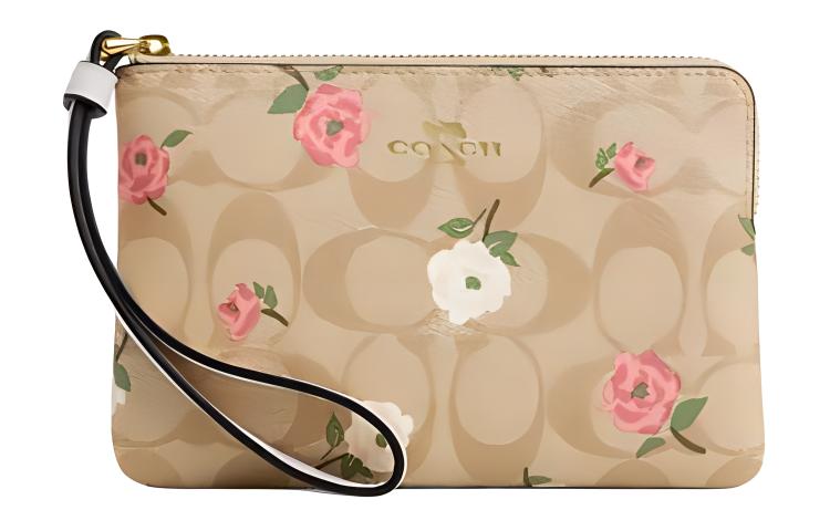 

Кошелек на молнии Coach малого размера для женщин в цвете золото и светло-хаки мел