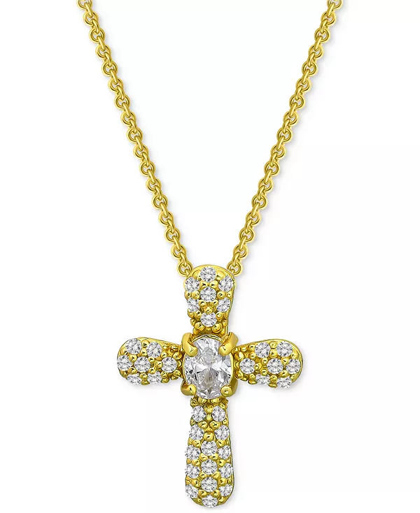 

Ожерелье с подвеской-крестом из кубического циркония (1/2 карата) из 18-каратного золота на стерлинговом серебре, 16 дюймов + 2 дюйма, эксклюзивно в Macy's Giani Bernini, gold