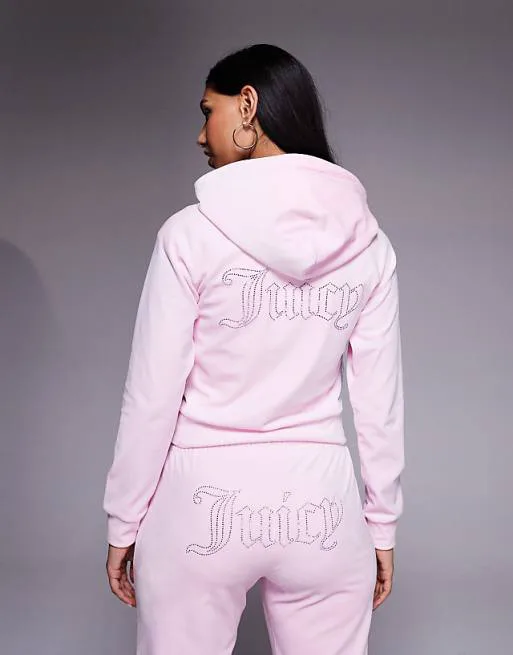 

Координатное велюровое худи с логотипом Juicy Couture на молнии нежно-розового цвета, Розовый, Координатное велюровое худи с логотипом Juicy Couture на молнии нежно-розового цвета