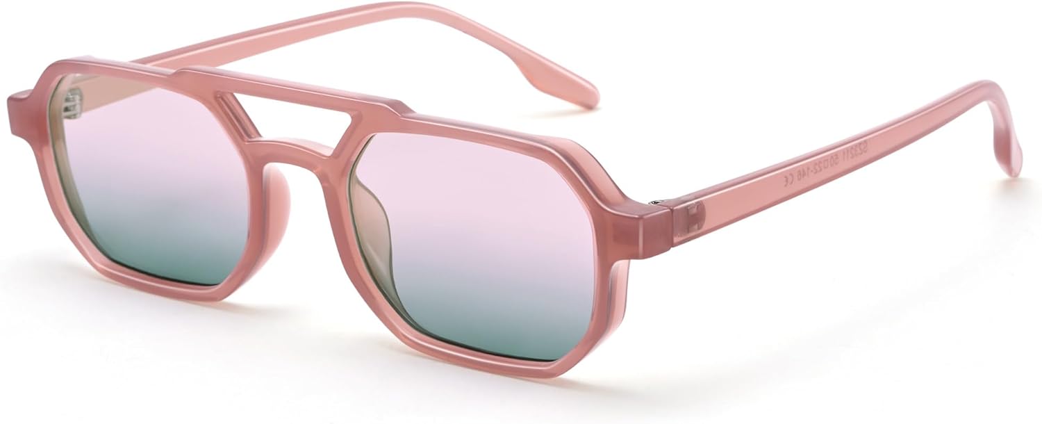 

Солнцезащитные очки-авиаторы AZorb Retro Small для женщин и мужчин, модные классические, прямоугольные, в стиле 90-х, винтажные, с защитой от УФ-излучения UV400, Pink/Gradient Green