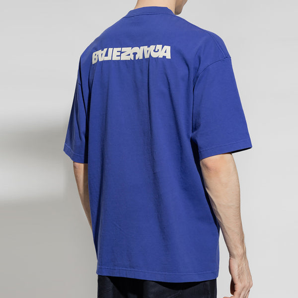Футболка logo t-shirt medium fit 'indigo' Balenciaga, индиго — фото 3