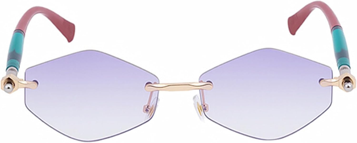

bullabulling Модные безободковые шестиугольные металлические солнцезащитные очки в винтажном геометрическом стиле с защитой от УФ-излучения UV400 для женщин и мужчин, для активного отдыха на природе, Gradient Purple