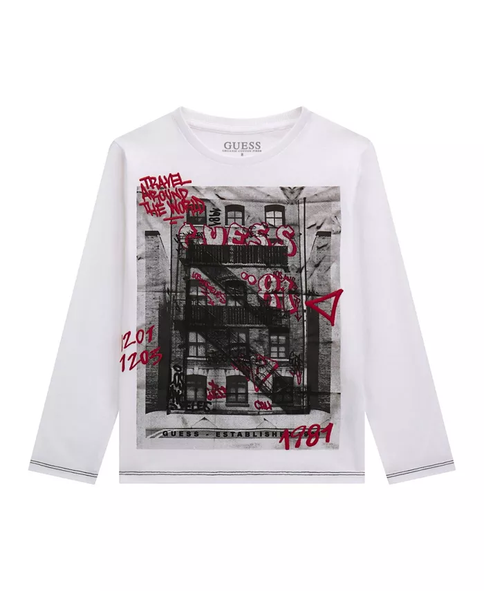 

Мальчики 8-18 лет футболка с длинным рукавом и принтом Guess, белый