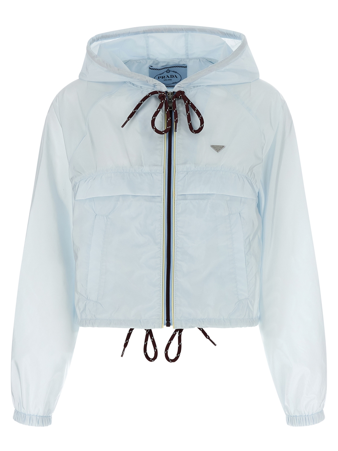 

Укороченная куртка из Re-Nylon с перьями Prada, голубой