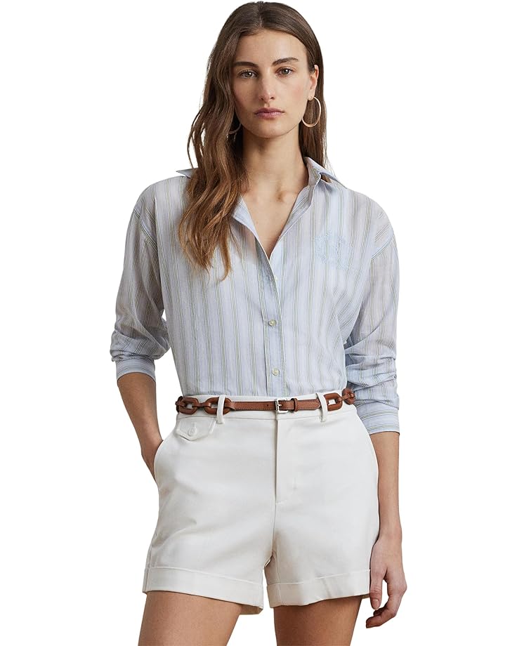 

Рубашка Lauren Ralph Lauren Petite Oversize Striped Cotton Voile Shirt, цвет Light Blue/Pink Multicolor