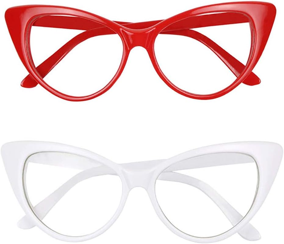 

Солнцезащитные очки ShadyVEU в винтажном стиле «кошачий глаз» с защитой от УФ-излучения, без диоптрий, с прозрачными линзами, в стиле ретро, ​​модные и стильные, 2-pack ( 1 Red & 1 White)