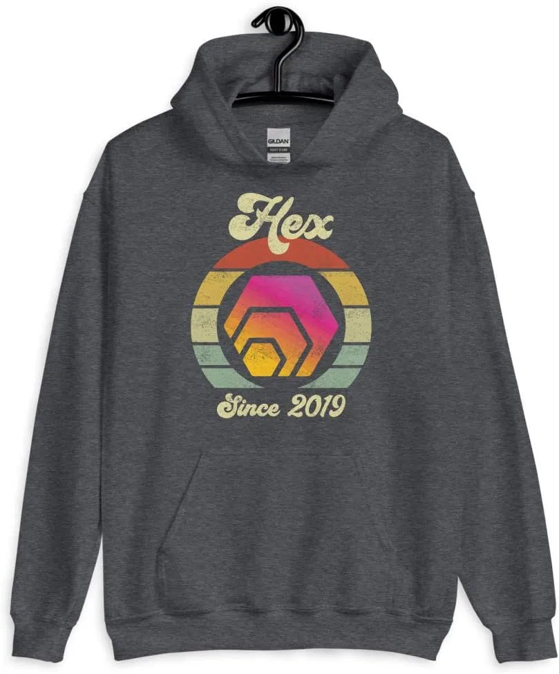 Толстовка Hex Crypto Since 2019, криптовалюта Hex Established 2019, ретро-подарок для криптоэнтузиаста Generic, Dark Heather